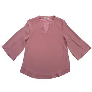 Bebonnie Pink V-Neck 3/4 Bell Sleeve Blouse Womens Medium Lightweight Polyester